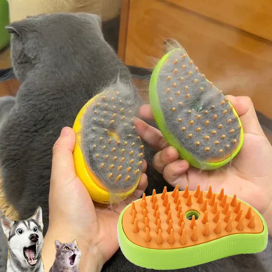 Cat Dog Steamy Brush™ – Escova Elétrica 3 em 1 com Vapor, Massagem e Remoção de Pelos
